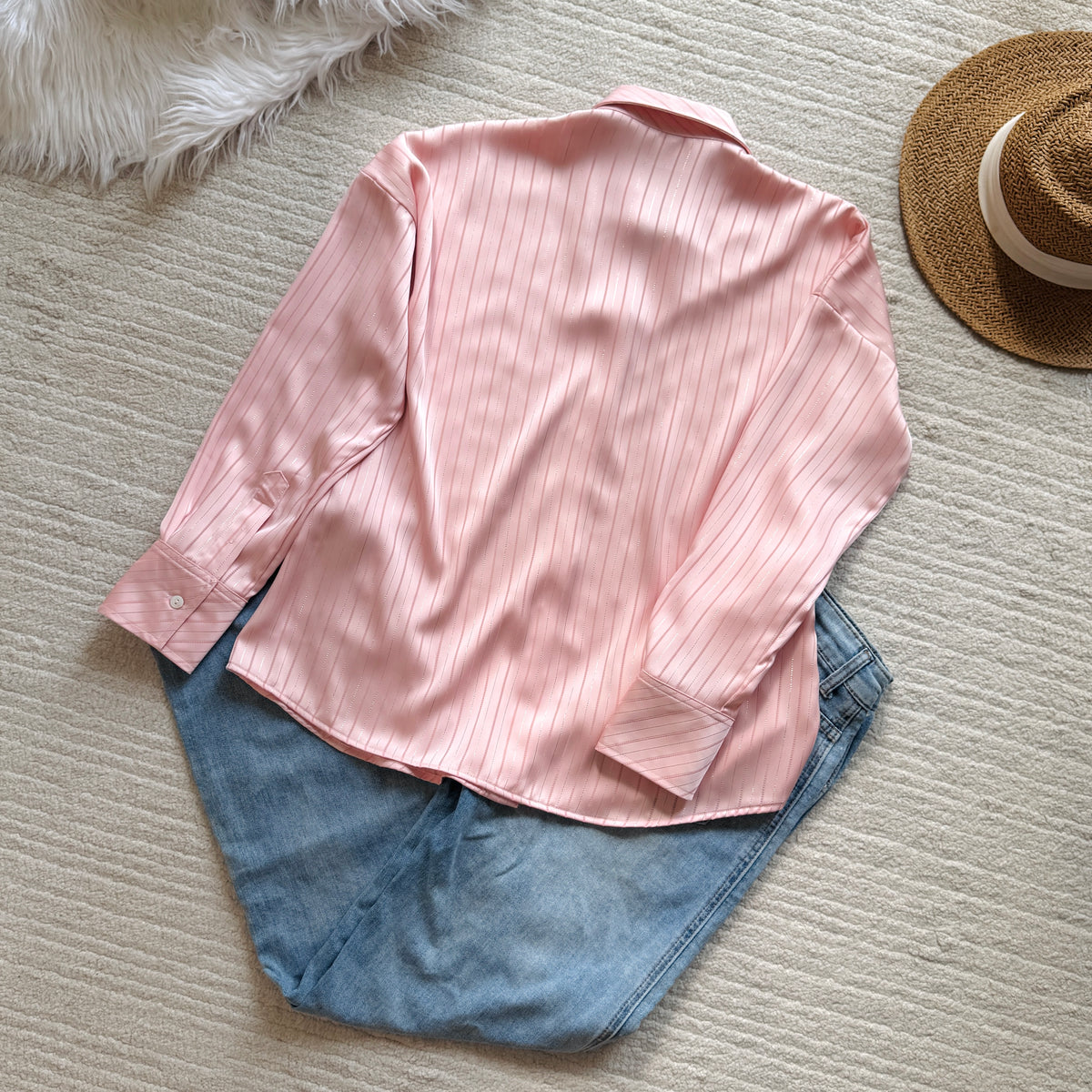 Pink & Gold Sparkle Stripe Satin Blouse – Satin Skirt, Chloe Set