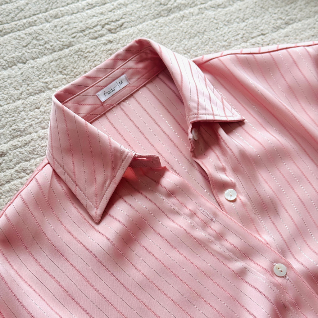Pink & Gold Sparkle Stripe Satin Blouse – Satin Skirt, Chloe Set