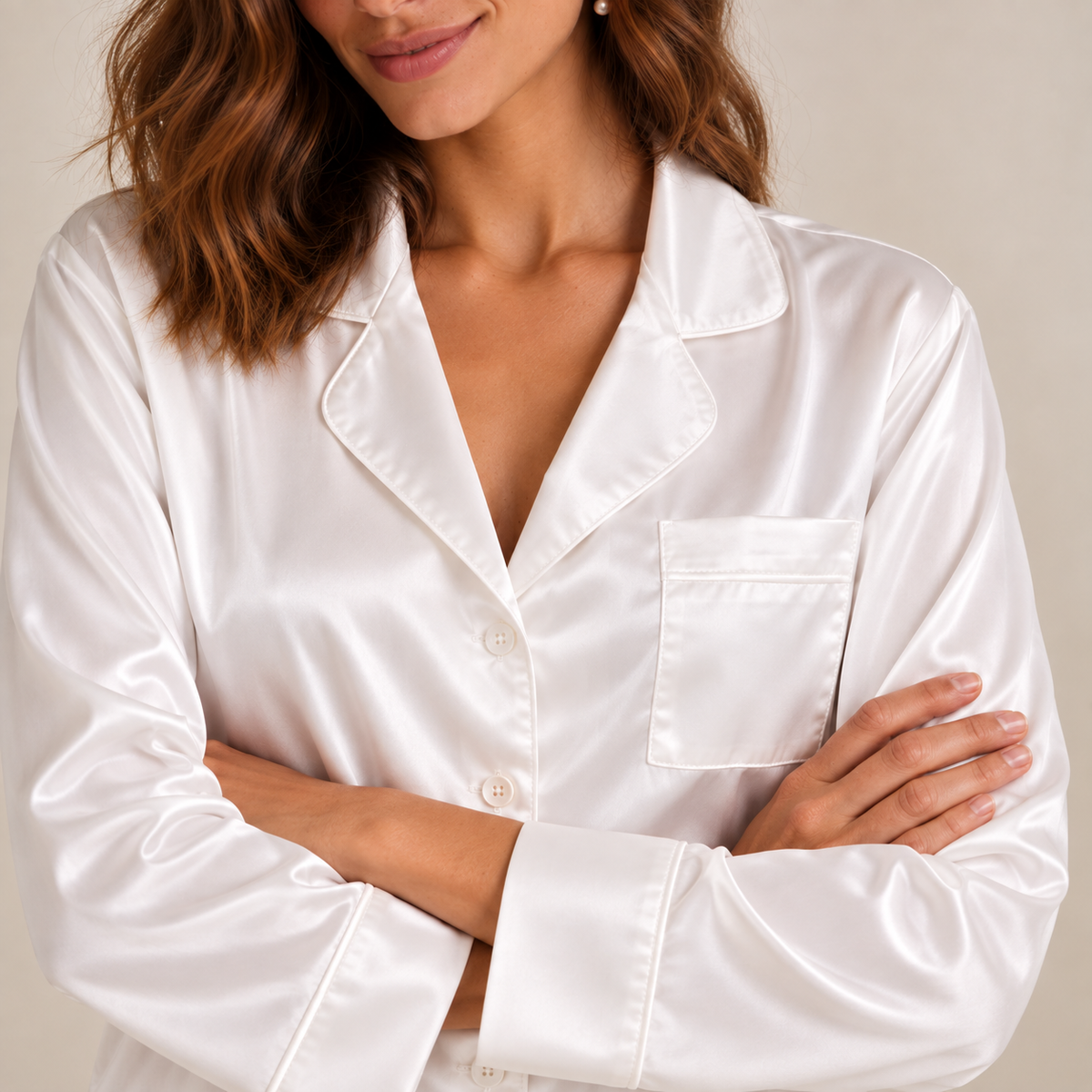 MIX PJ, Satin Pajama Set, Long Sleeve Button-Up Shirt