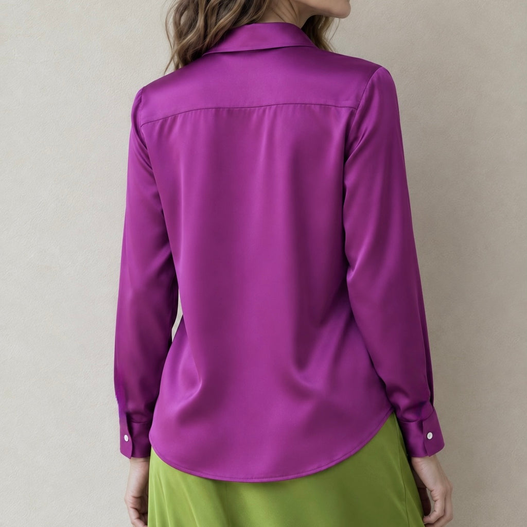 Satin Blouse in Violet, Mint Green, Long Sleeve Shirt, Office Workwear, Kami