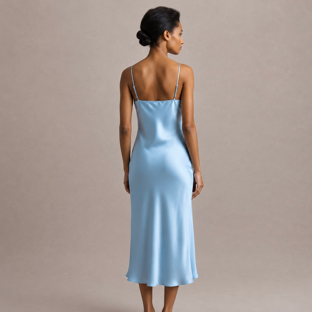 Satin Midi Slip Dress Cowl Neck, Women's Silky Dress Travel & Resort Wear DRDO2