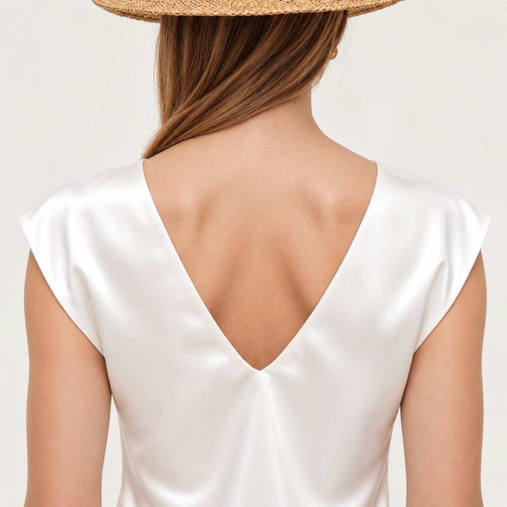 White Satin V-Neck Blouse - Lace Mini Skirt Separates- MiuSet