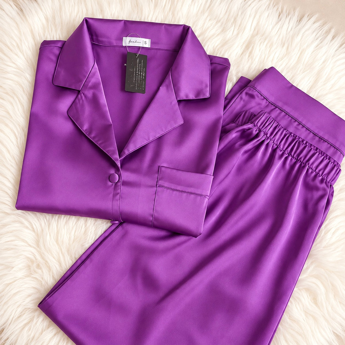 Classic Satin Long Sleeve Pajama Set – Elegant Sleepwear & Loungewear for Women, NUTBOC1PJ
