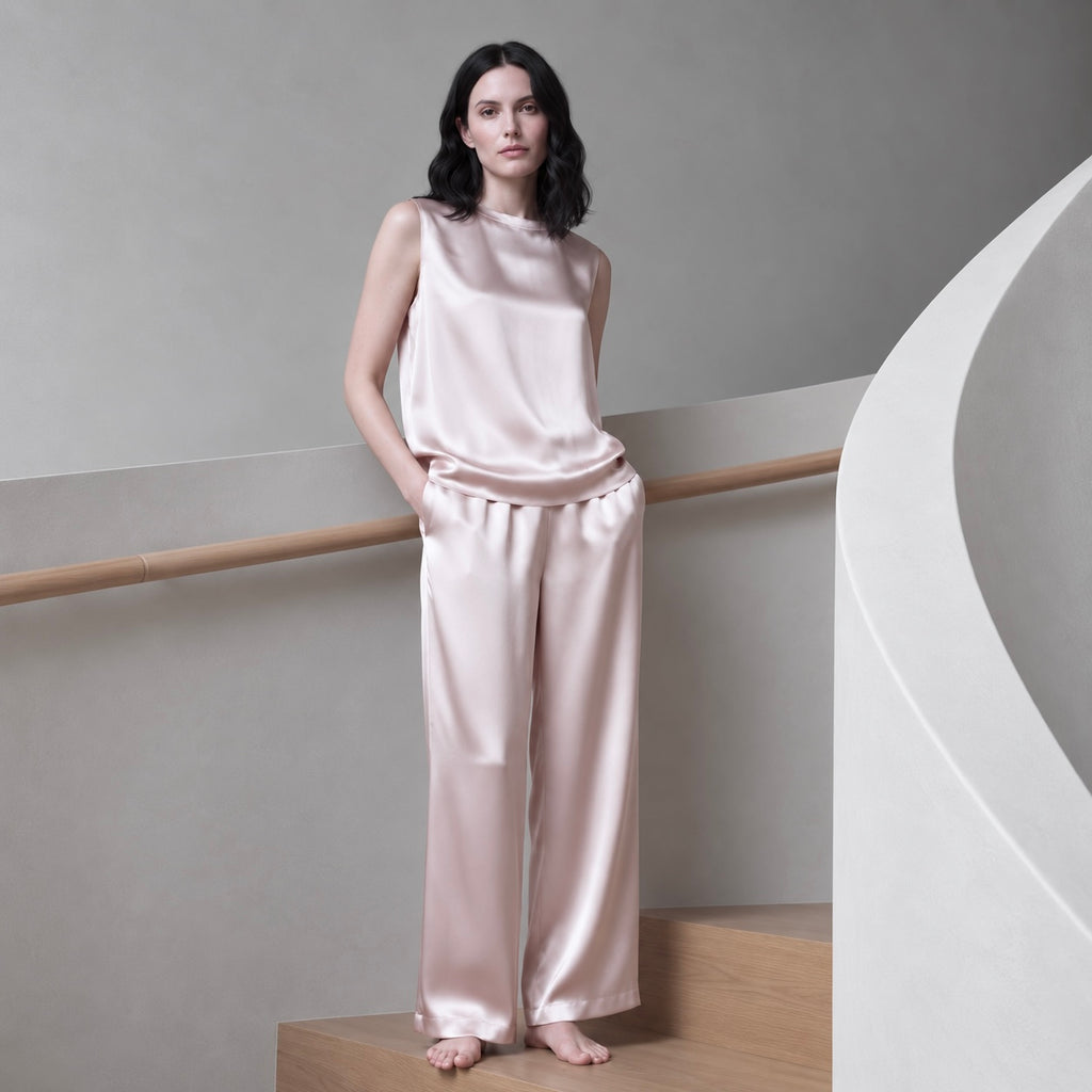 Satin Lounge Set: Neutral/Pearl Beige, custom colors, Women Pajamas, Elisa