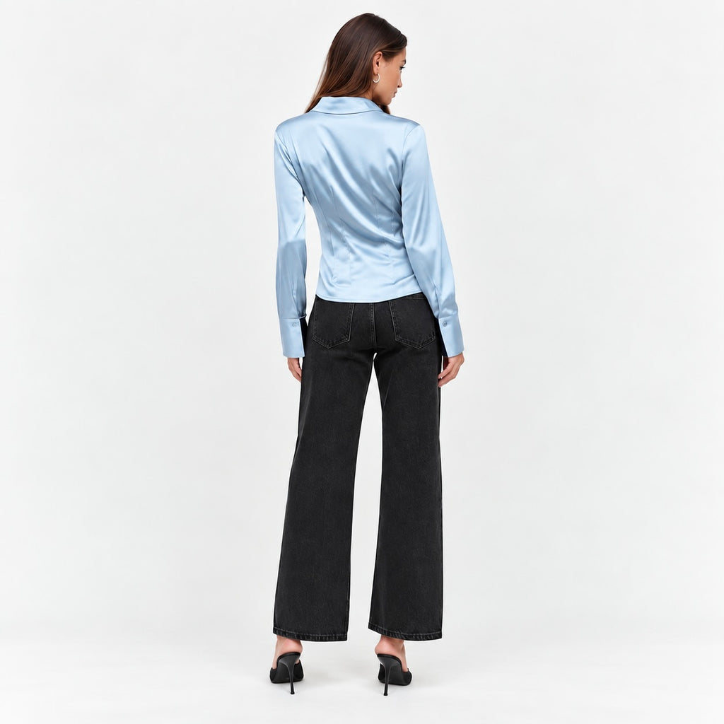 Satin Slim Shirt – Elegant Long Sleeve Blouse, SUNNY