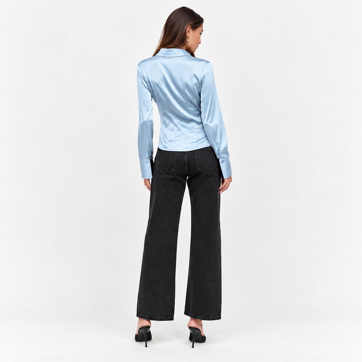 Satin Slim Shirt – Elegant Long Sleeve Blouse, SUNNY