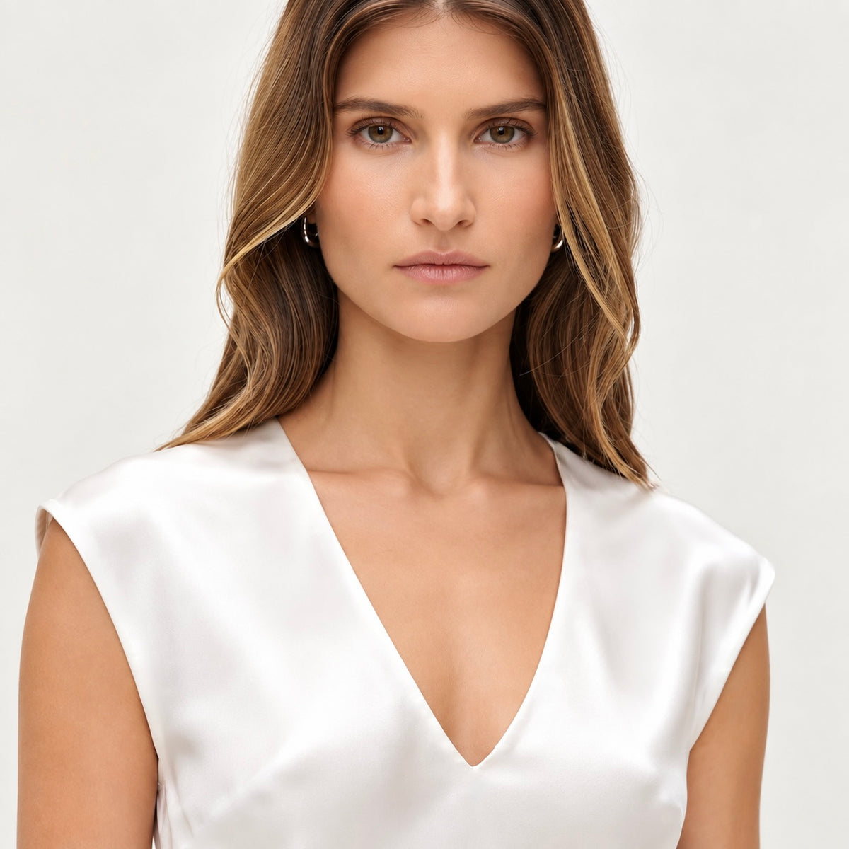 White Satin V-Neck Blouse - Lace Mini Skirt Separates- MiuSet