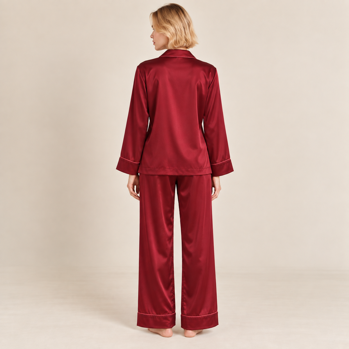 MIX PJ, Satin Pajama Set, Long Sleeve Button-Up Shirt