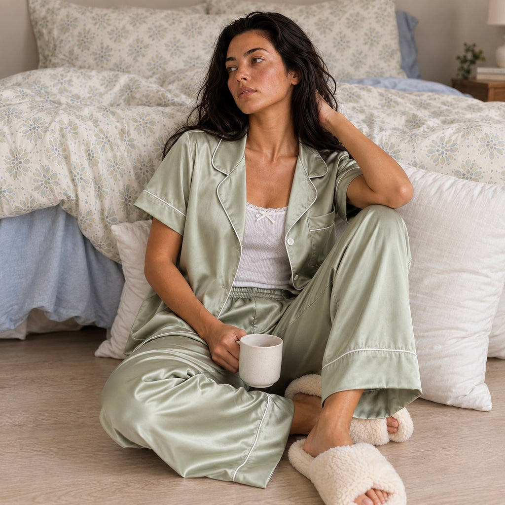 Satin Pajama Set, Short Sleeve Pants, Bridal Sleepwear, Mix PJ