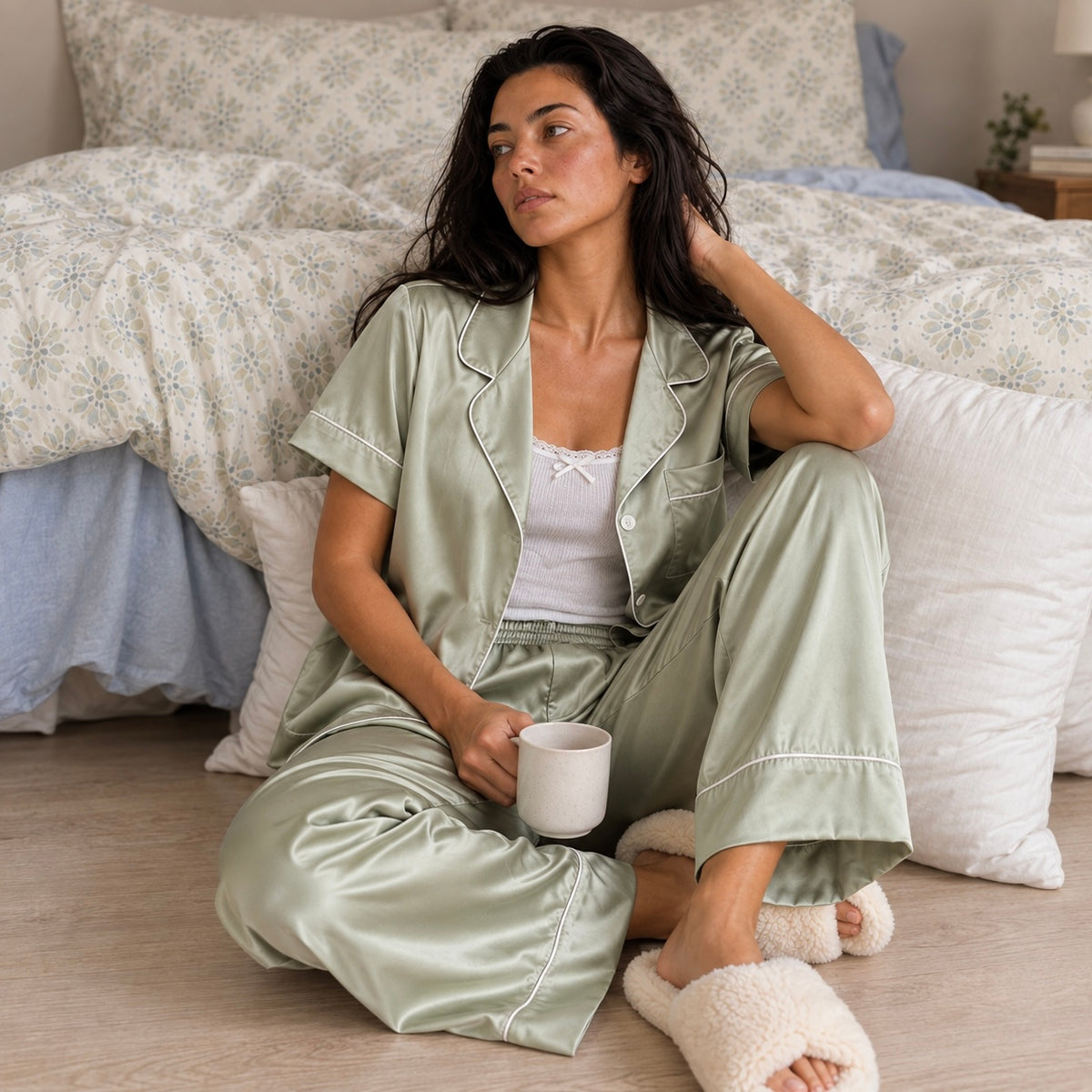 Satin Pajama Set, Short Sleeve Pants, Bridal Sleepwear, Mix PJ