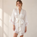 White Satin Robe Romantic Sleepwear Lace Kimono(custom color)