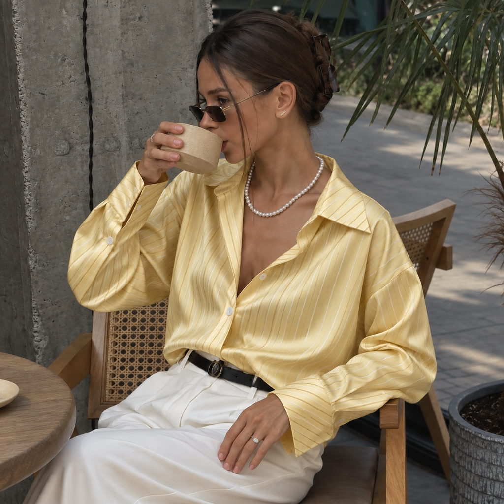 Pink & Gold Sparkle Stripe Satin Blouse – Satin Skirt, Chloe Set