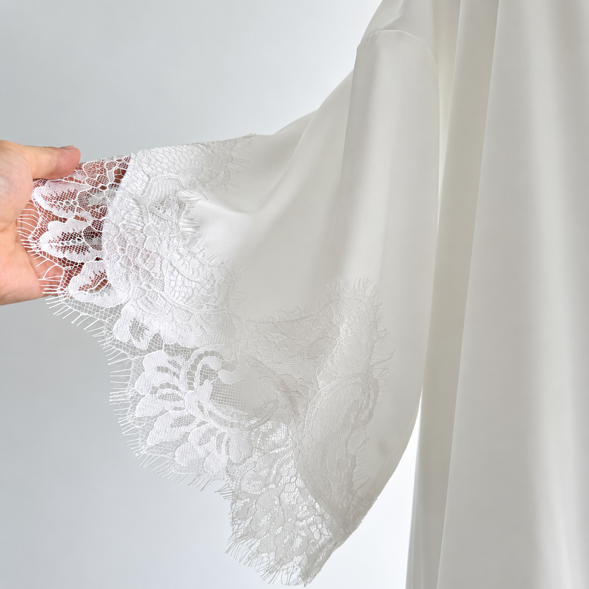White Satin Robe Romantic Sleepwear Lace Kimono(custom color)