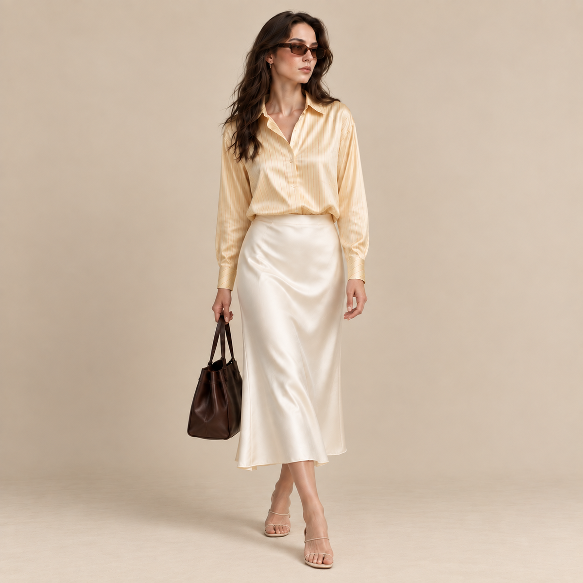 Pink & Gold Sparkle Stripe Satin Blouse – Satin Skirt, Chloe Set
