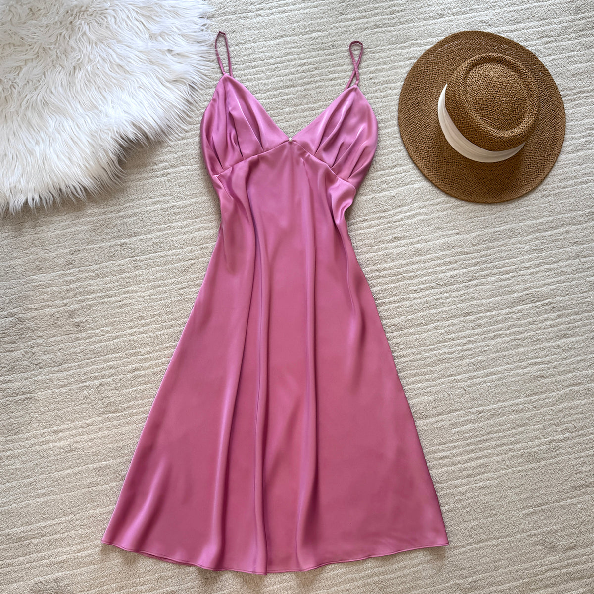 Satin Slip Dress - Handmade Open Back Midi Nightgown CLARA
