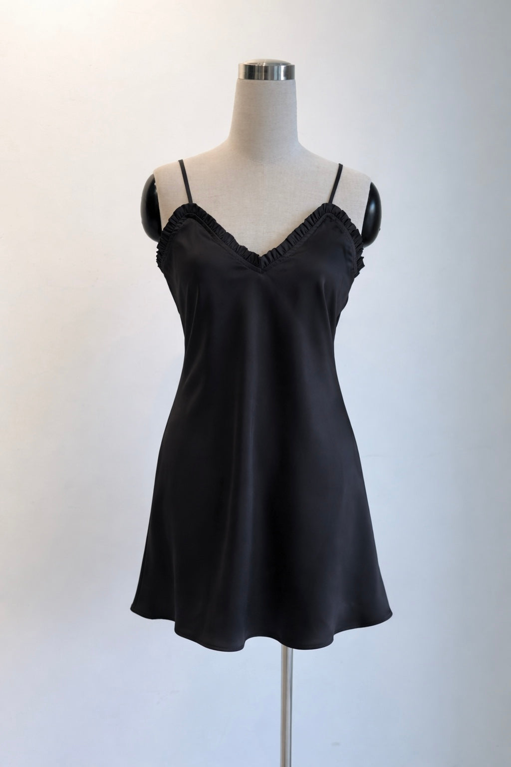 Satin Slip Dress in Black, Spaghetti Strap Silky Nightgown, ANA Dress