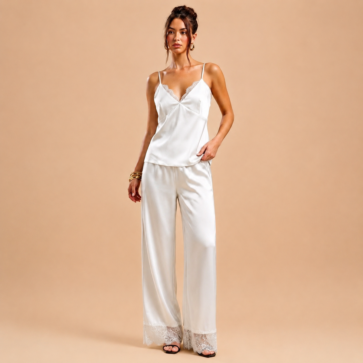 Lace Satin Cami Pants Set, Silky Sleepwear, Women Pajamas, LAYLI LSET