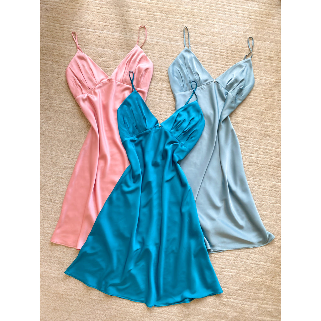 Satin Slip Dress - Handmade Open Back Midi Nightgown CLARA