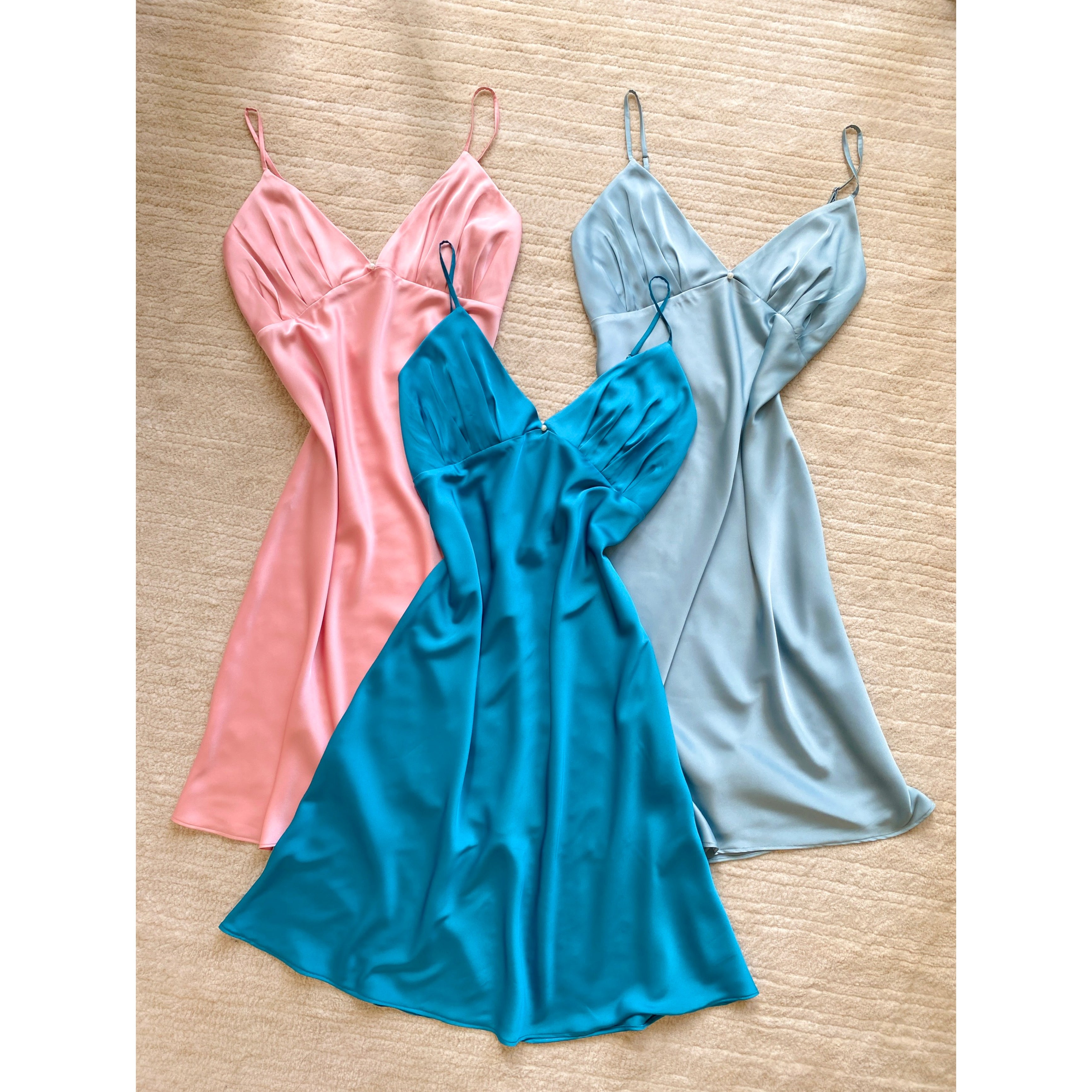 Satin Slip Dress - Handmade Open Back Midi Nightgown CLARA