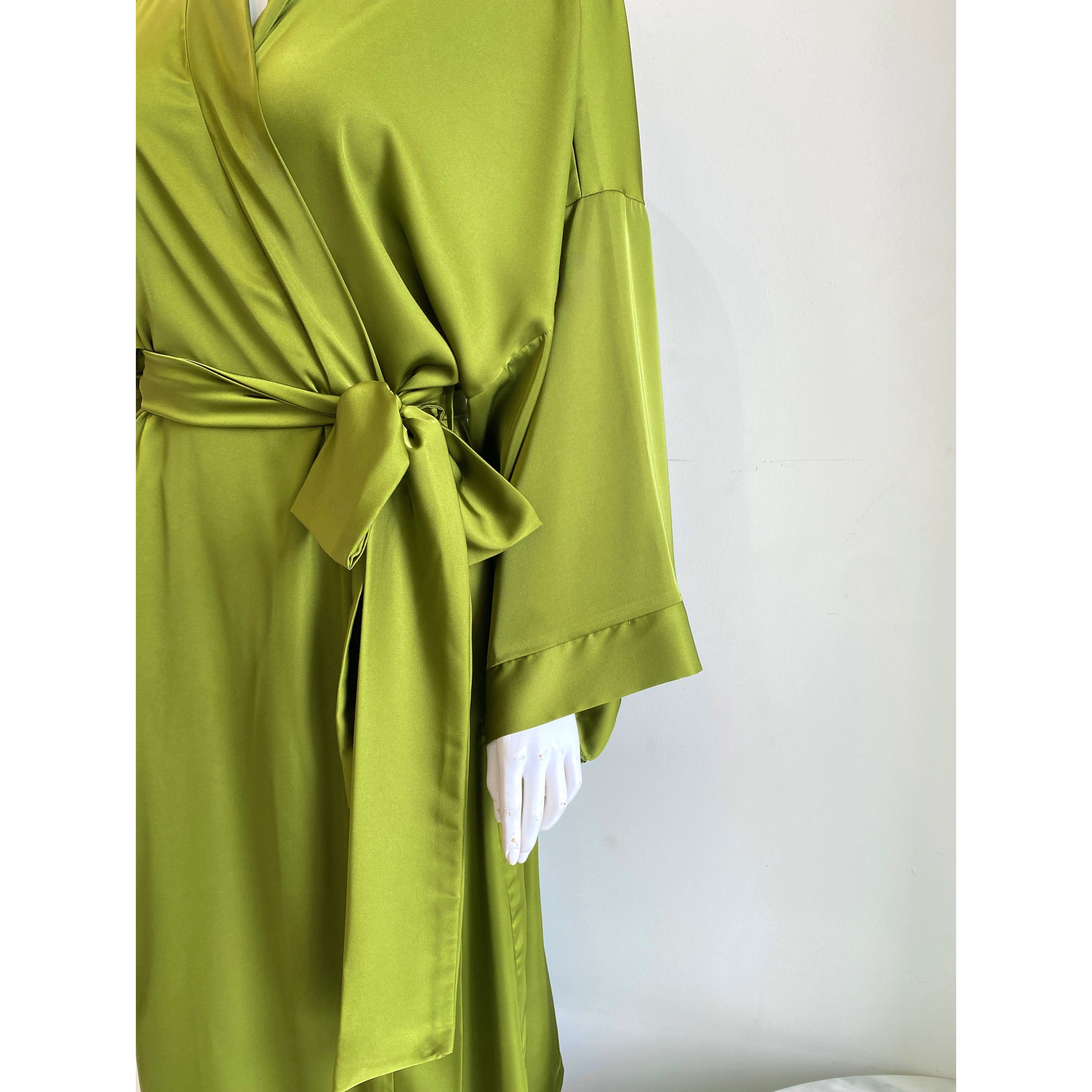 Grass Green Satin Robe| Long Silky Slip Dress Women's Kimono | Gift For Bride & Bridesmaid