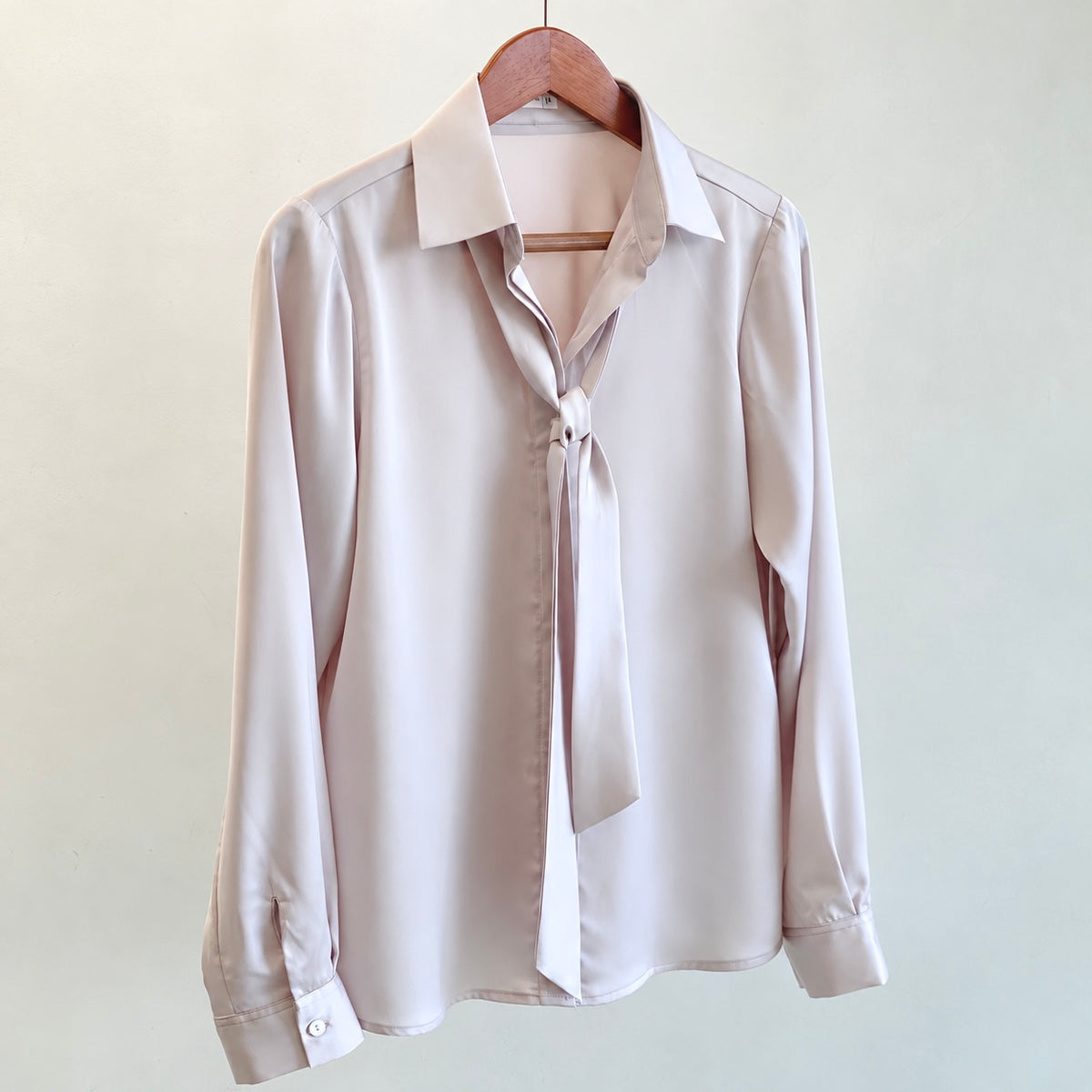 Satin Blouse with Tie Bow, Long Sleeve Office Shirt, Vicky