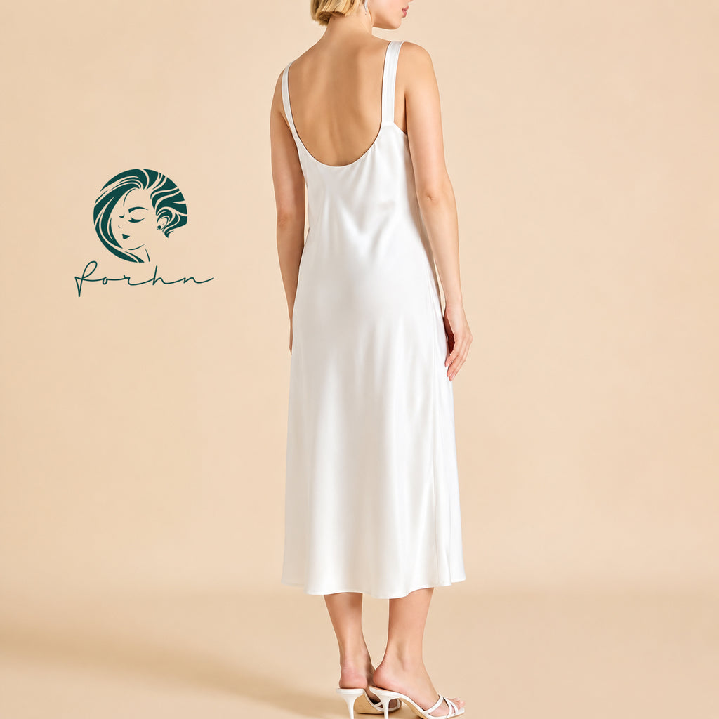 Satin Midi Slip Dress, Bias Cut Nightgown, Neutral Pink Slip Dress, Muse Dress