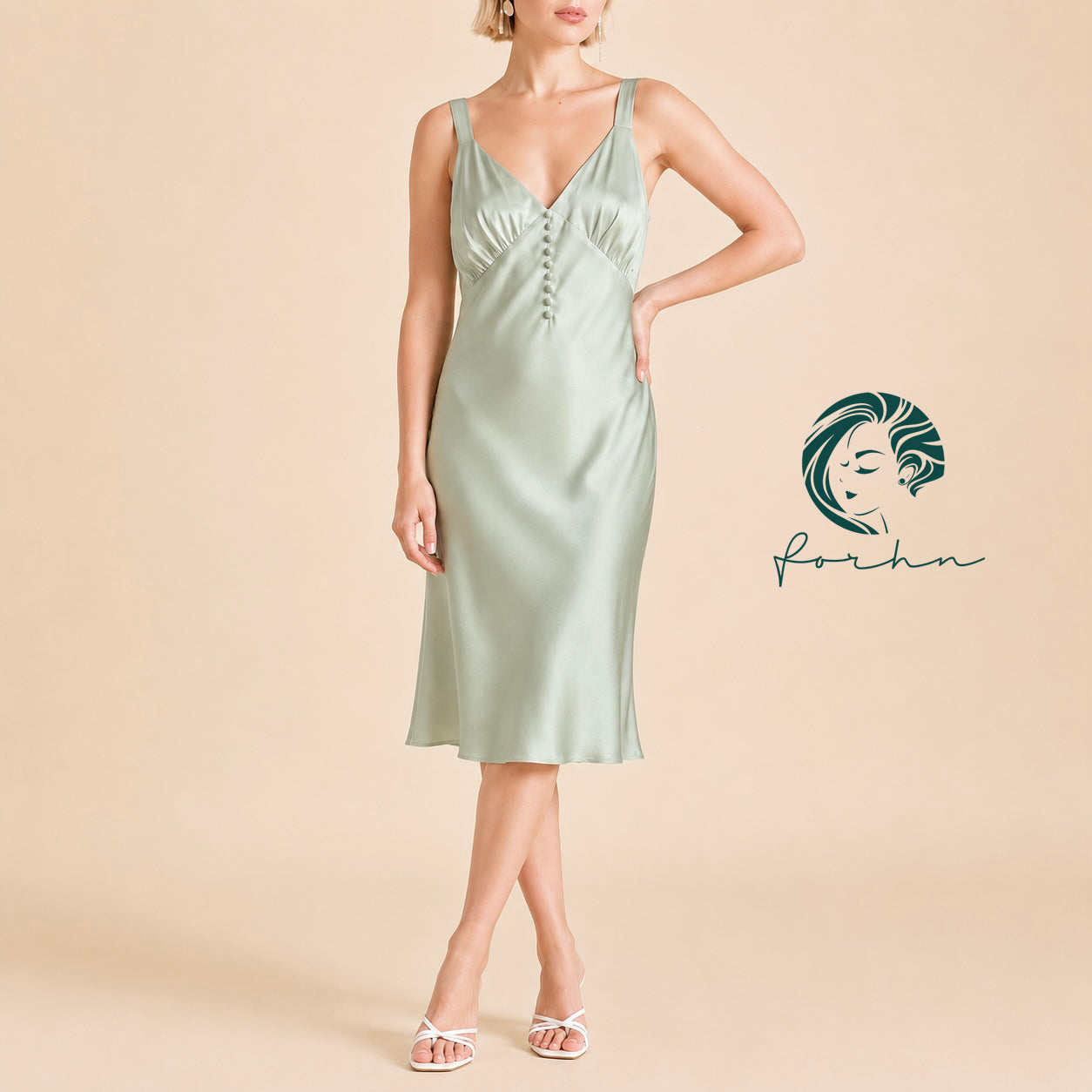 Satin Midi Slip Dress, Bias Cut Nightgown, Neutral Pink Slip Dress, Muse Dress