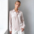 Satin Blouse with Tie Bow, Long Sleeve Office Shirt, Vicky