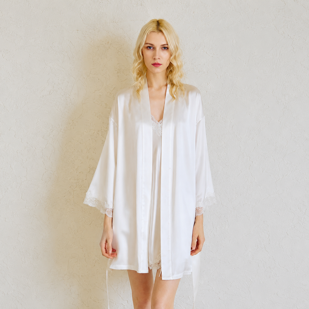 Satin Lace Robe & Slip Dress Set, Bridal Sleepwear, Delphine Set