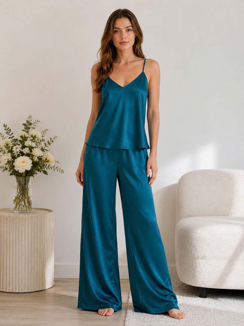 Satin Cami And Pants Pajama Set , Pajama Loungewear, Bridal Sleepwear