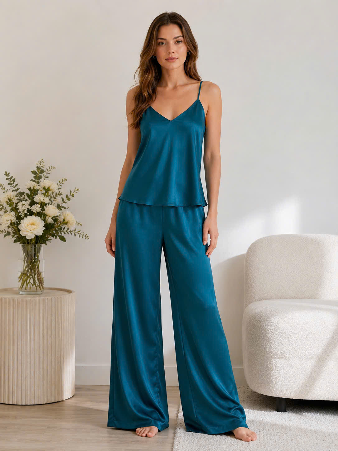 Satin Cami And Pants Pajama Set , Pajama Loungewear, Bridal Sleepwear