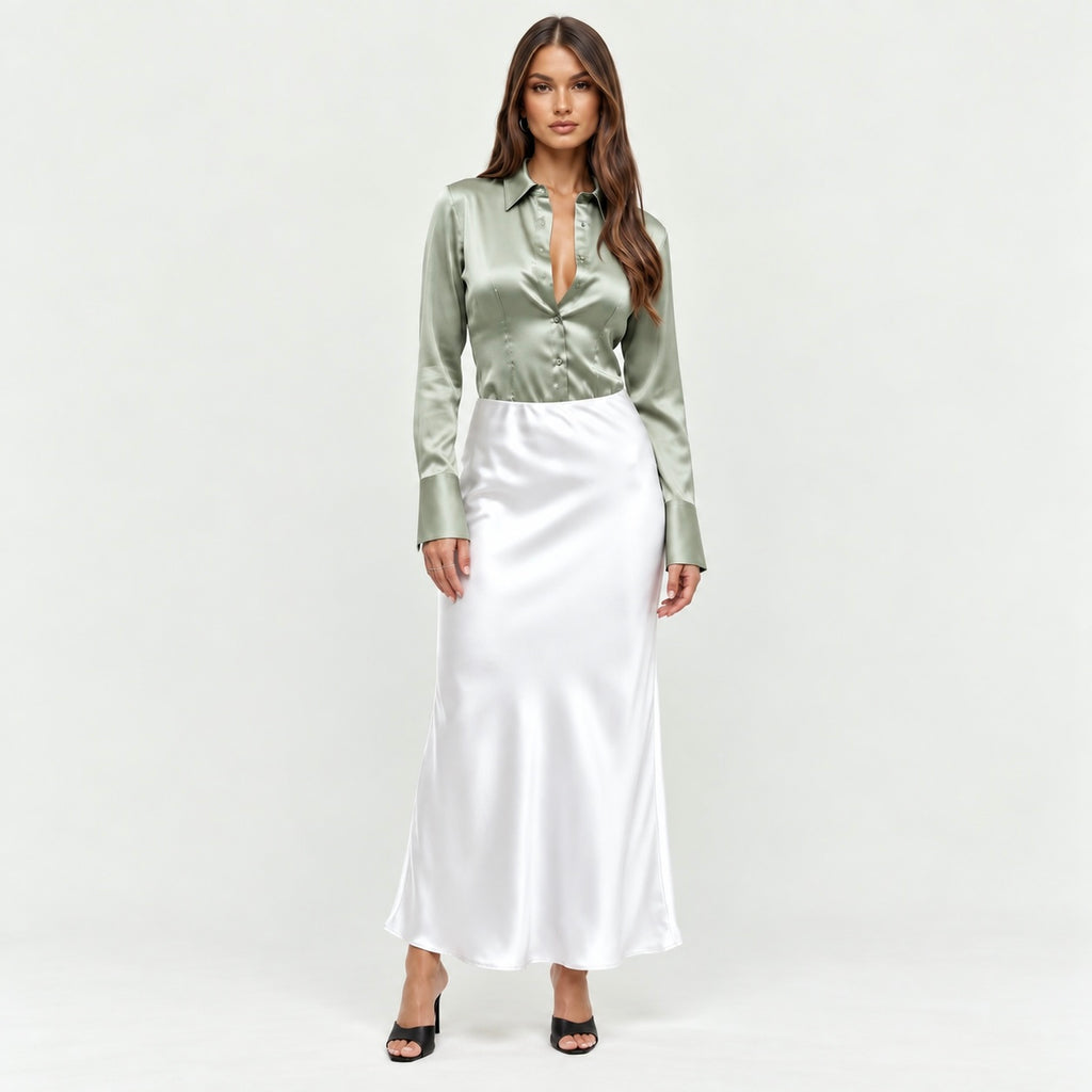 Satin Slim Shirt – Elegant Long Sleeve Blouse, SUNNY