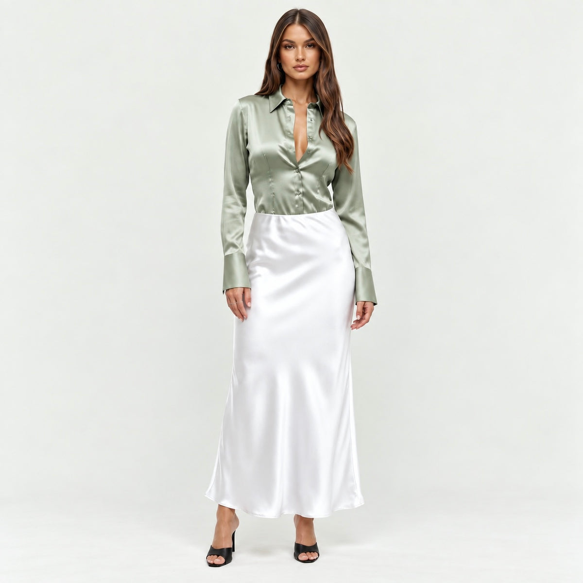 Satin Slim Shirt – Elegant Long Sleeve Blouse, SUNNY