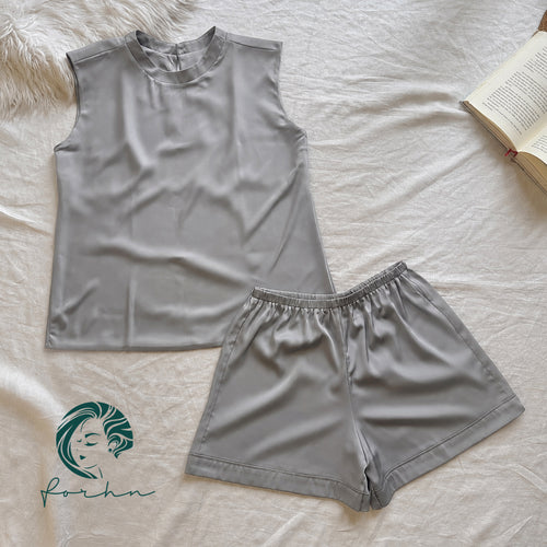 Elisa SSet, Satin Pajama Set, Short Sleeve Silky Sleepwear, Elegant Women’s Loungewear
