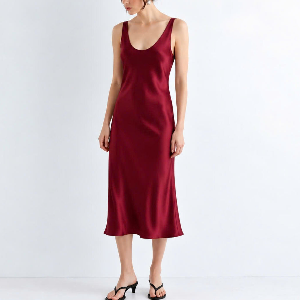 Eudora Midi Slip Dress, Scoop Neck, Bridal Party Dress