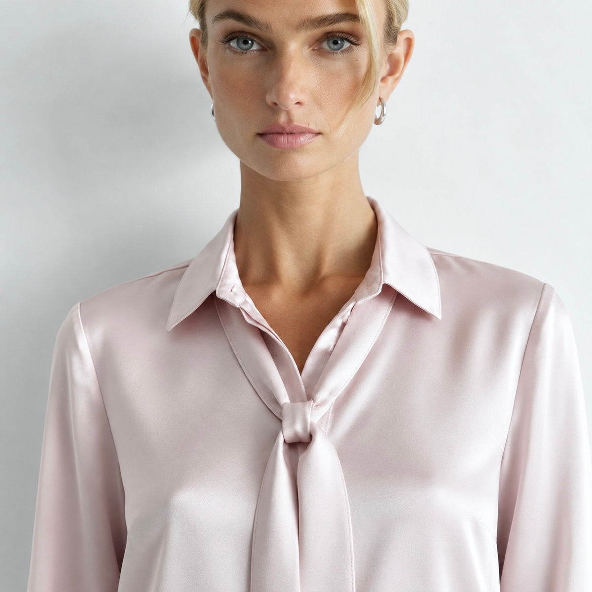 Satin Blouse with Tie Bow, Long Sleeve Office Shirt, Vicky