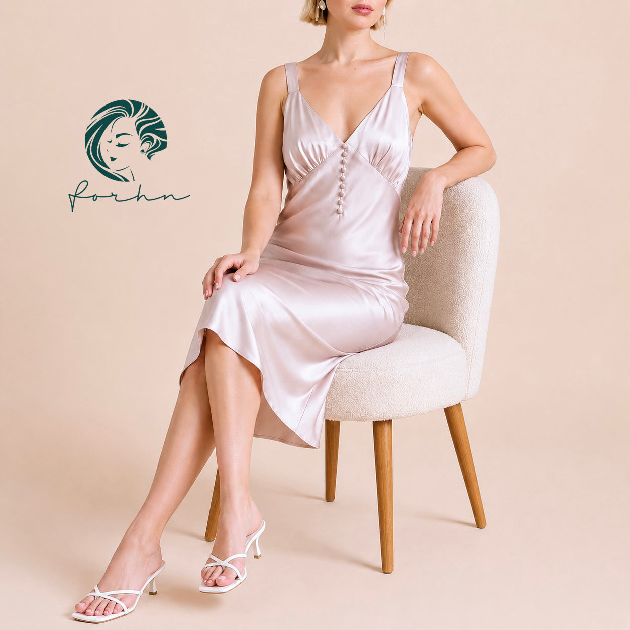 Satin Midi Slip Dress, Bias Cut Nightgown, Neutral Pink Slip Dress, Muse Dress