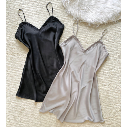 Black Satin Mini Dress Custom Colors Romantic Cami Nightgown Gift For Her ANA