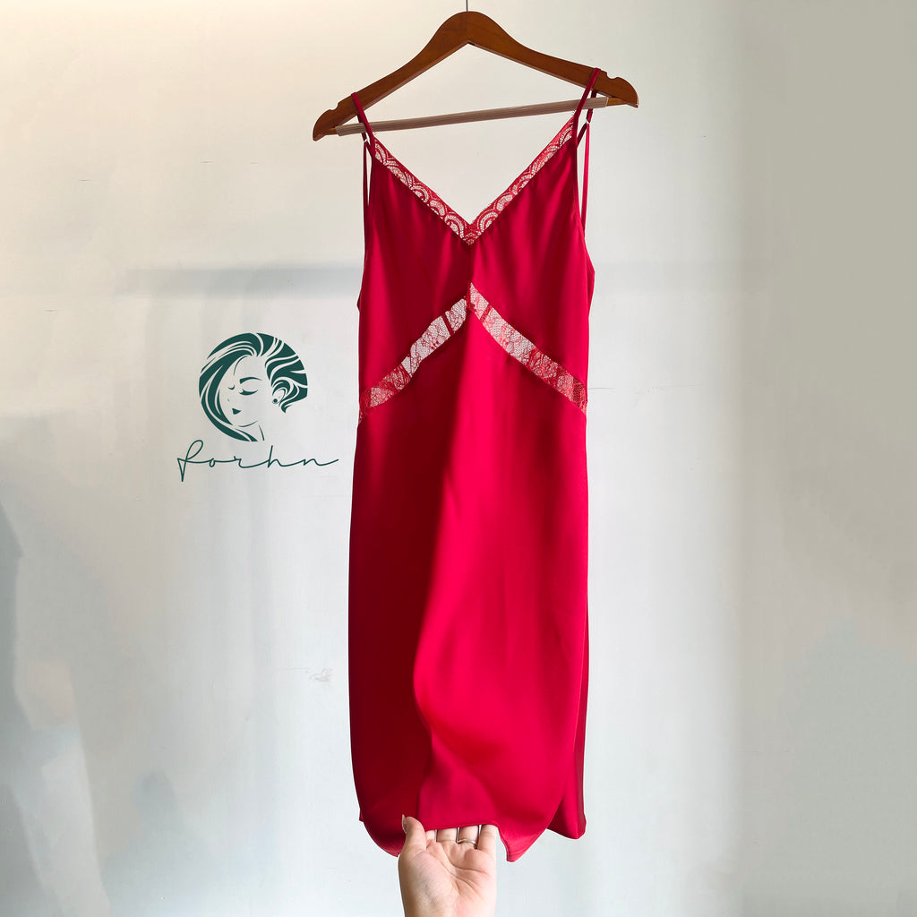 Nicky Backless Satin Lace Slip Dress, Open Back Nightgown, Romantic Sleepwear