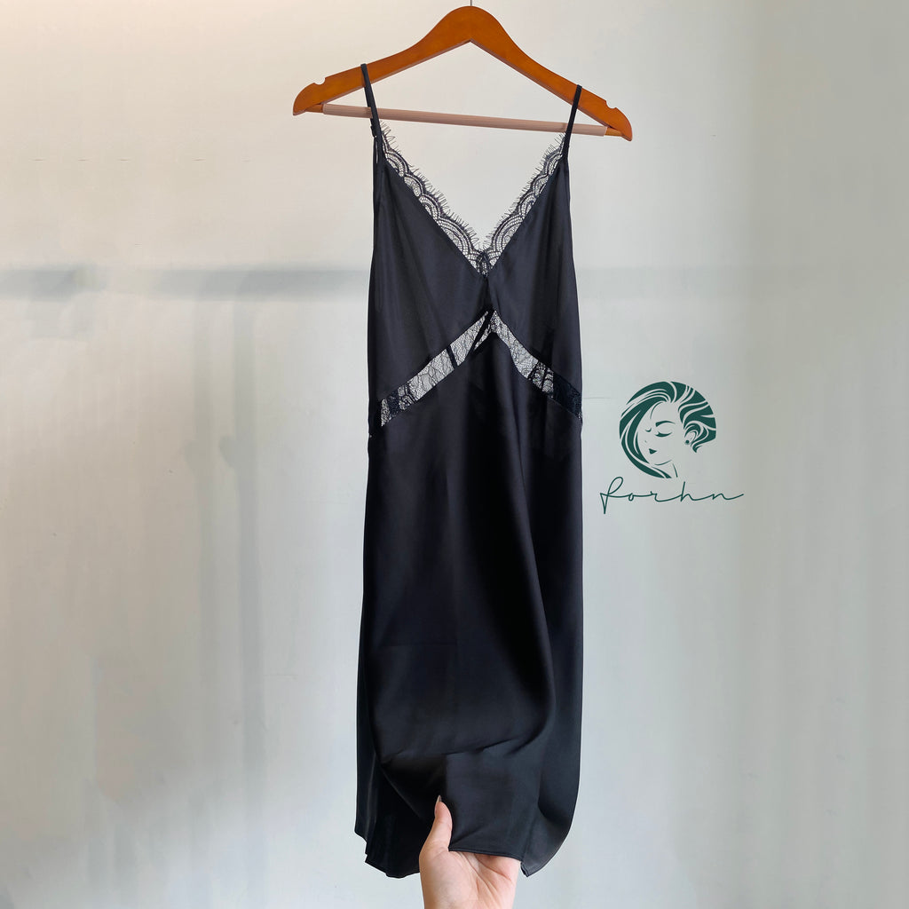 Nicky Backless Satin Lace Slip Dress, Open Back Nightgown, Romantic Sleepwear