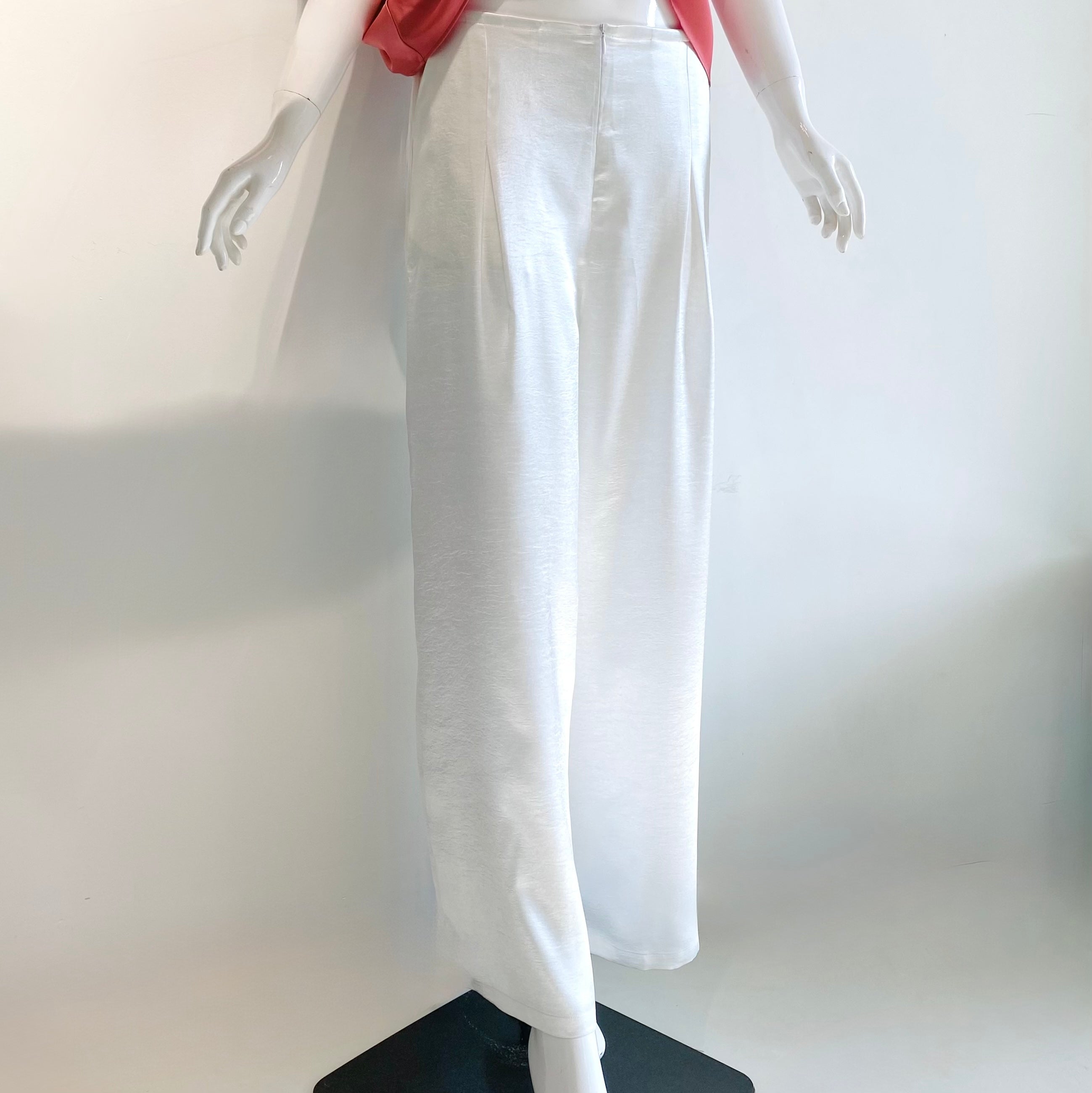 Ivory Satin Pants, Handmade Wide Leg Silky Trousers For Women