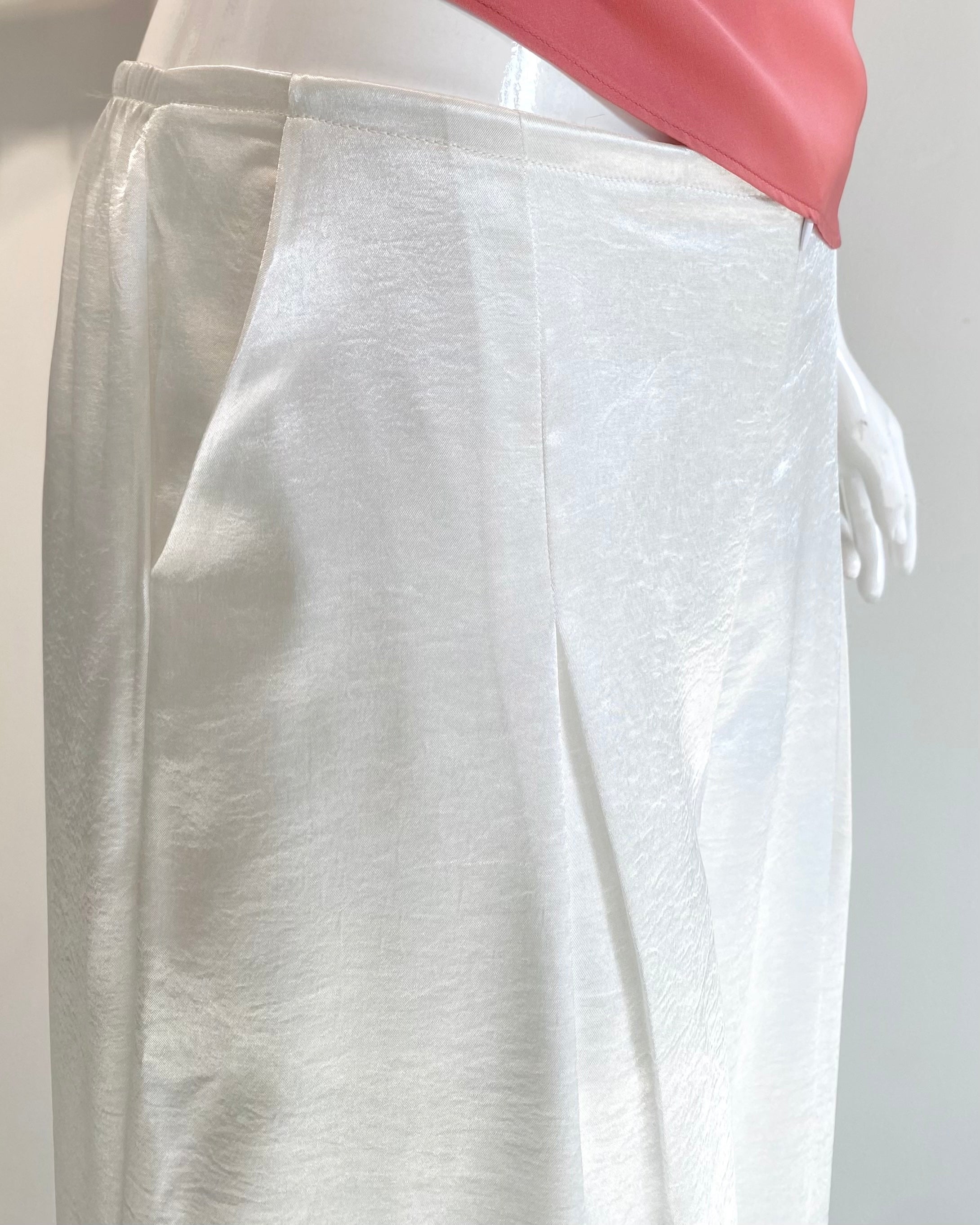 Ivory Satin Pants, Handmade Wide Leg Silky Trousers For Women