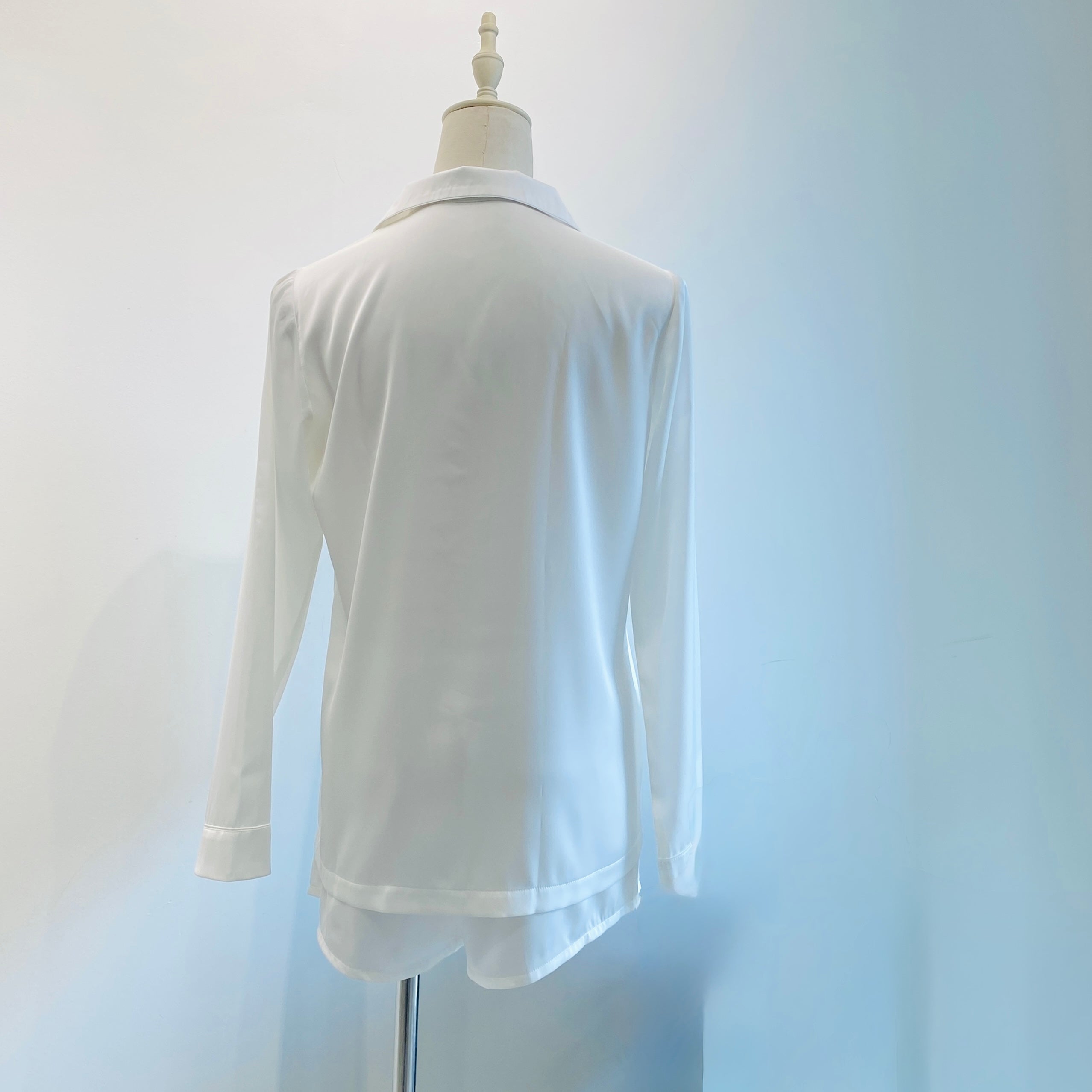 White Satin Pajamas Set Bridal Long Sleeve Top And Shorts PJ