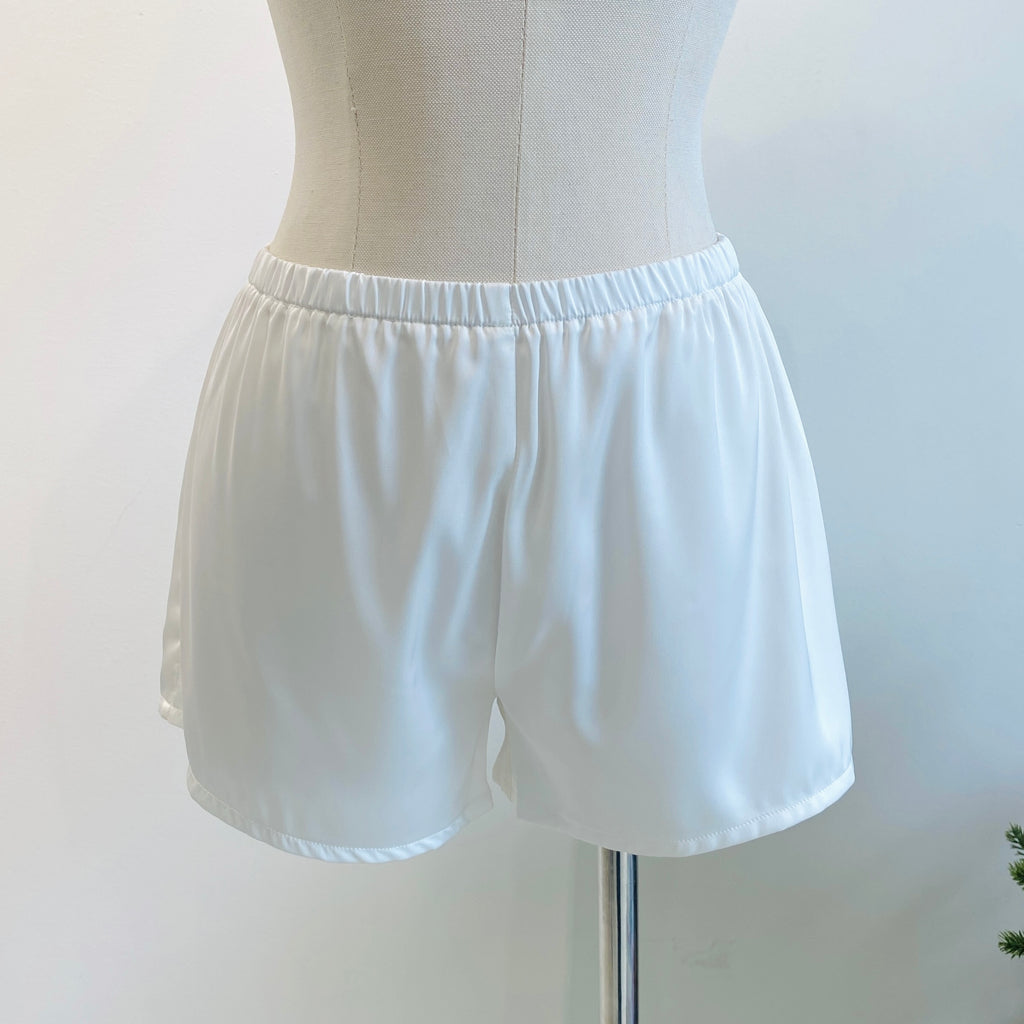 White Satin Pajamas Set Bridal Long Sleeve Top And Shorts PJ