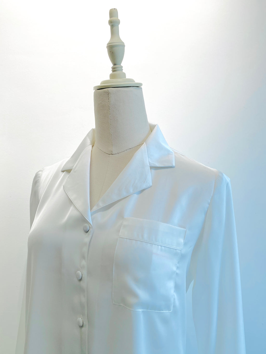 White Satin Pajamas Set Bridal Long Sleeve Top And Shorts PJ