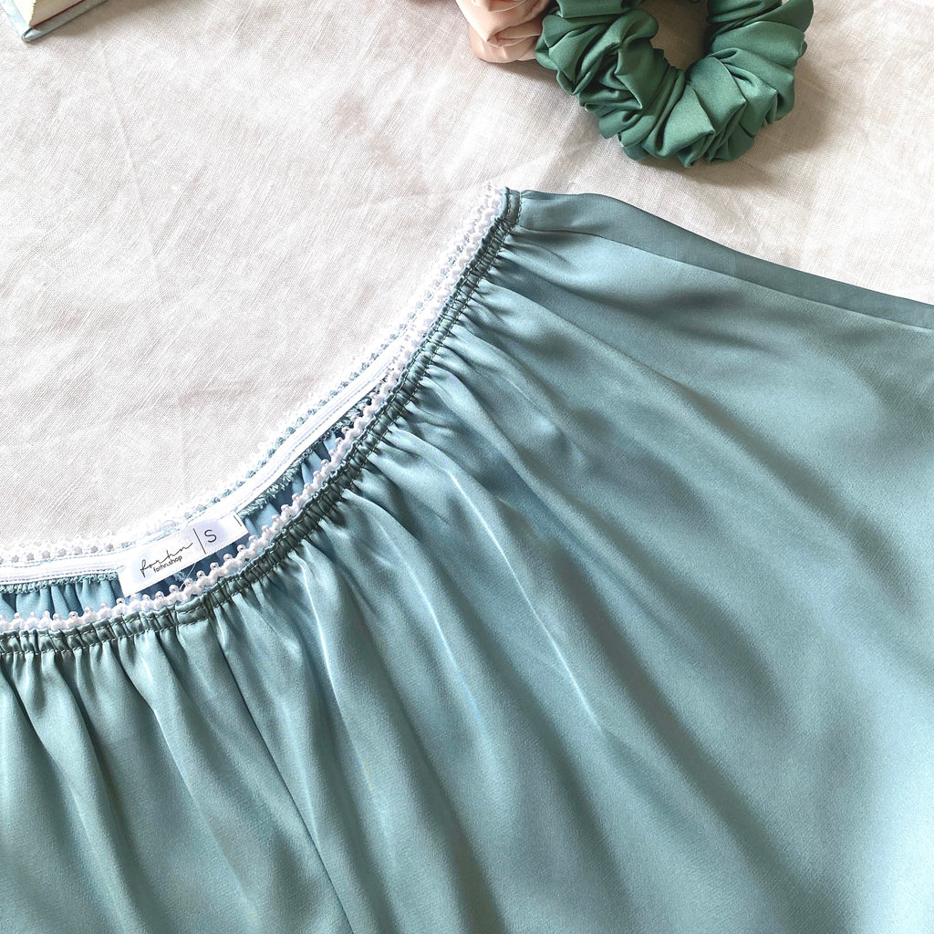 Dark-Mint Satin Pajama Set, Bridesmaid Gift, Women Loungewear KRIS