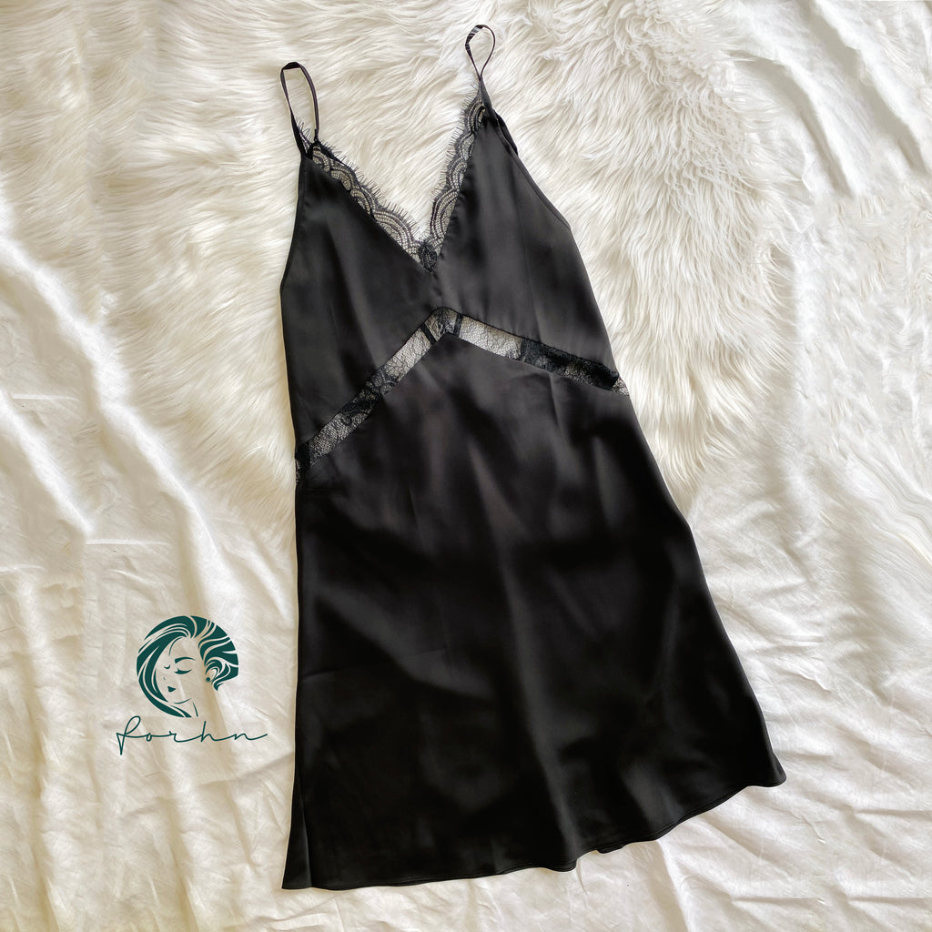 Nicky Backless Satin Lace Slip Dress, Open Back Nightgown, Romantic Sleepwear