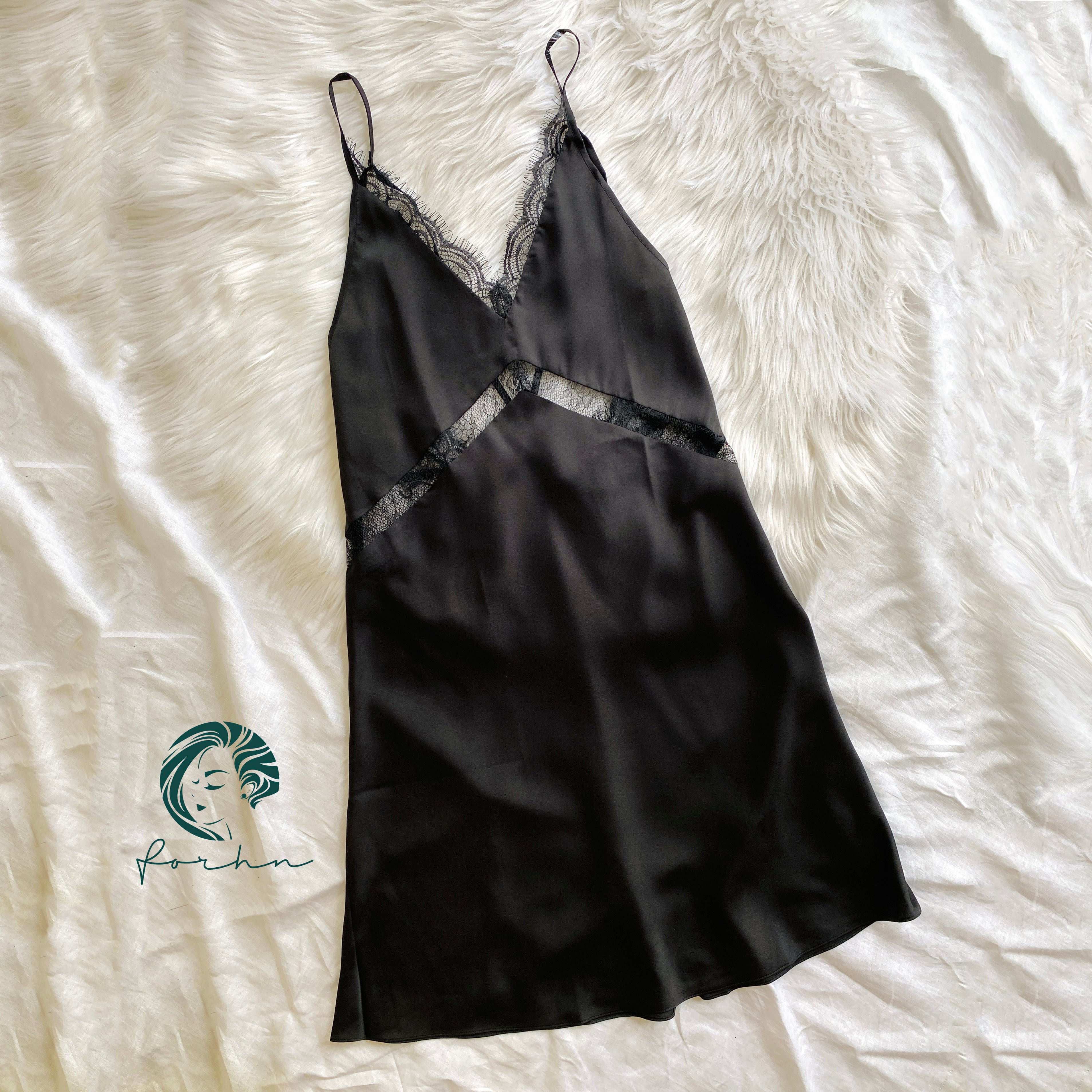 Nicky Backless Satin Lace Slip Dress, Open Back Nightgown, Romantic Sleepwear