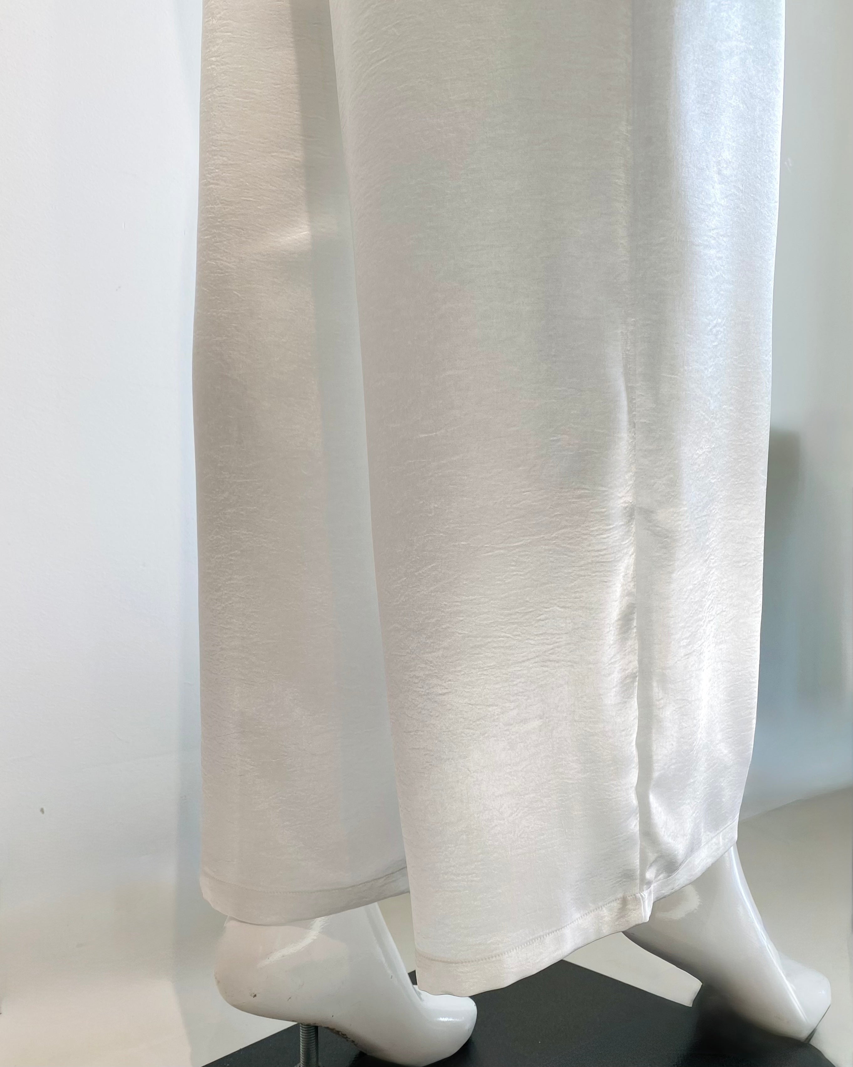 Ivory Satin Pants, Handmade Wide Leg Silky Trousers For Women