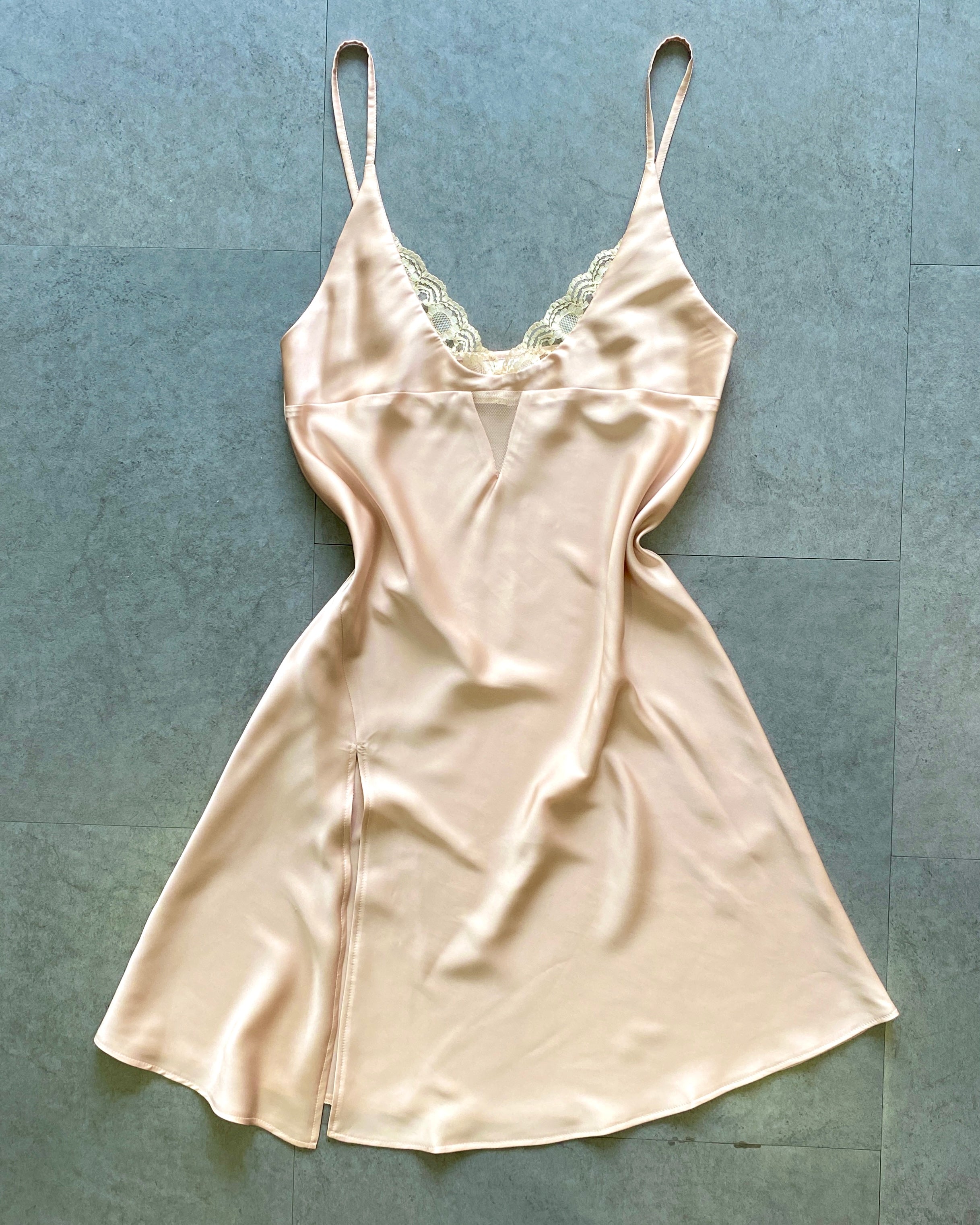 Lace Trim Silky Satin Slip Dress in Beige, White, Red, Romantic Nightgown, Bridal Lingerie, MISO